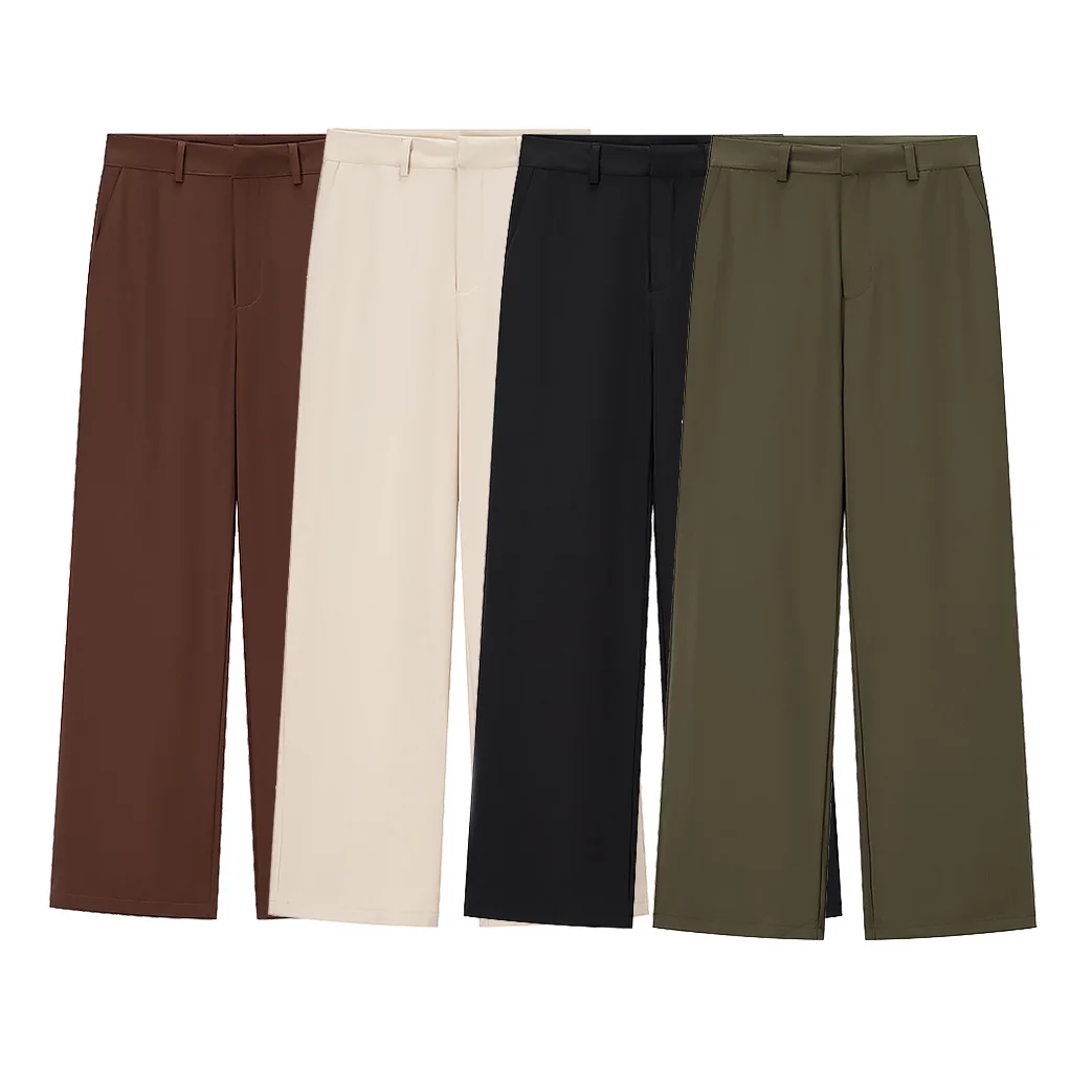 EDSA femmes pantalons longs droits taille haute avec boucles de ceinture couleur unie pantalons longs à jambes larges