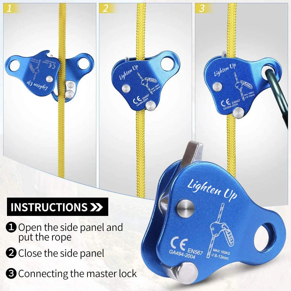 Outdoor Climbing Protector Fall Arrester Prevention Safety Rope Self-Locking Climbing Rope Grip Clamp for Rock Climbing