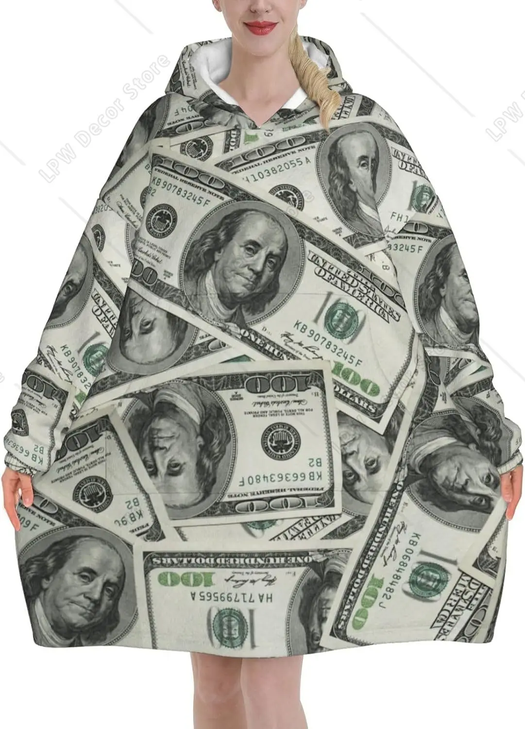 Dollars Bill Print Blanket Hoodies For Women And Men Adult Oversize Wearable Blanket Hoodies For Soft And Warm