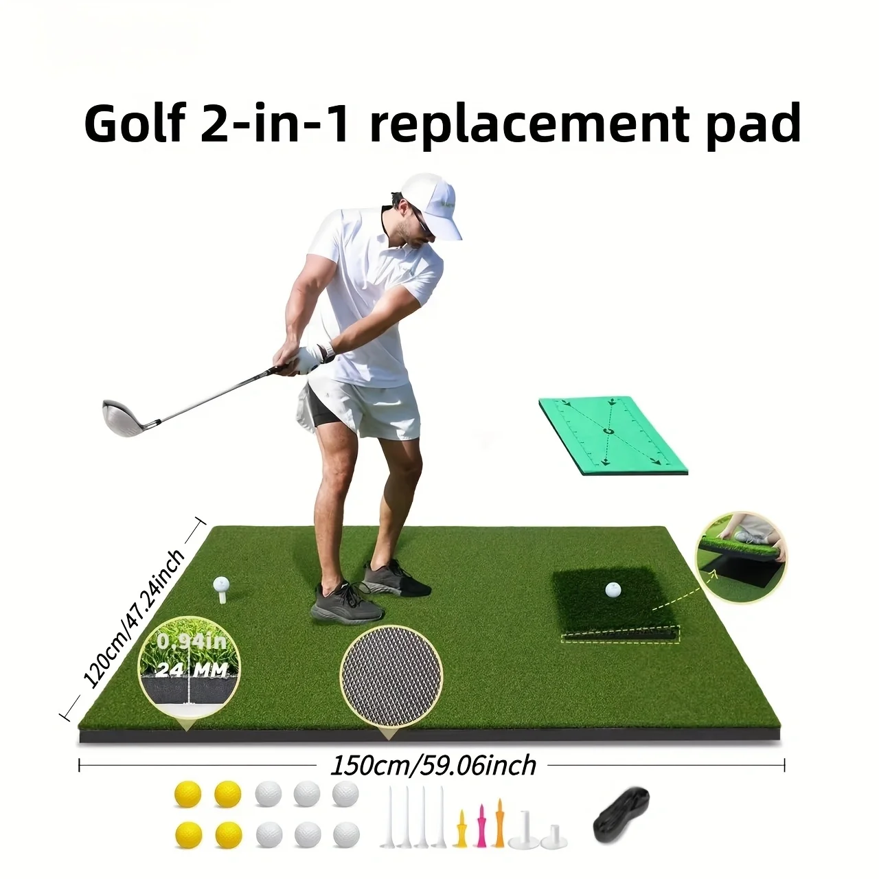 ترقية حصيرة ضرب الجولف متعددة الوظائف - حصيرة سميكة 5 × 4 أقدام مع عشب قابل للتبديل، قاعدة متينة غير قابلة للانزلاق للداخلية