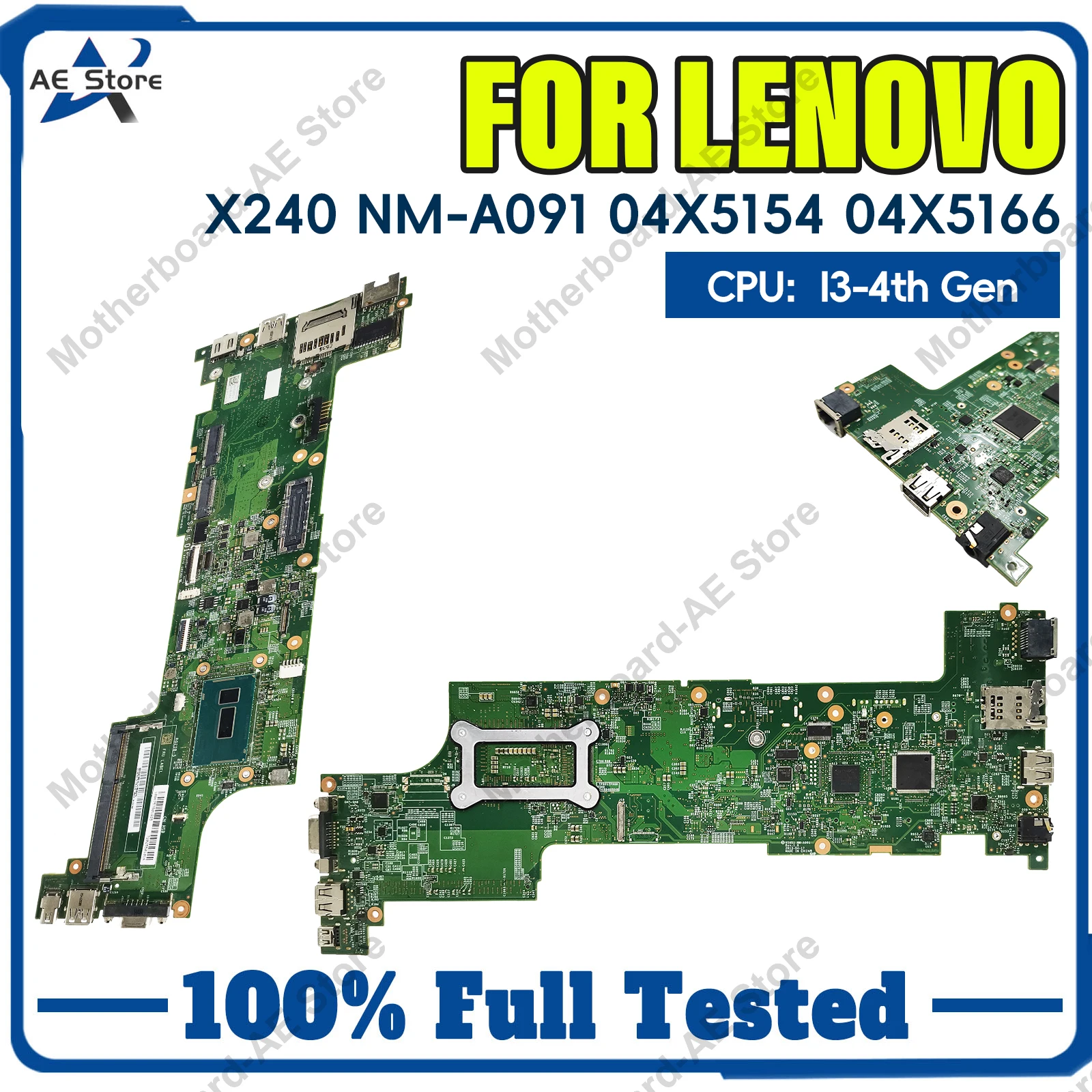 NM-A091 Laptop Motherboard With I3-4th DDR3 For LENOVO Thinkpad X240 NM-A091 Notebook Motherboard 04X5154 04X5166 100% Tests OK