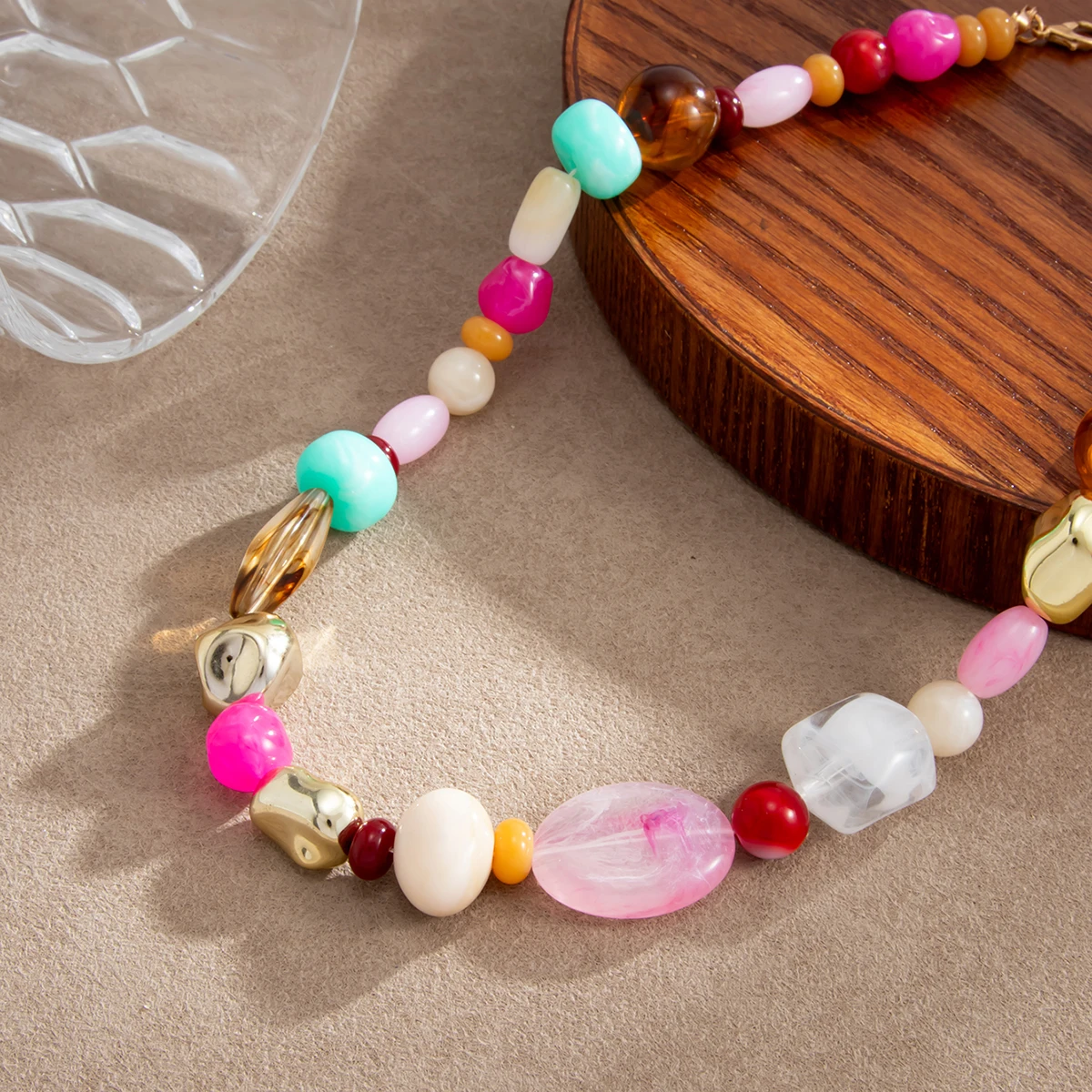 Ingemark Boho Bunte Harz-Acryl-Perlen-Choker-Halskette für Damen, Elegante Verstellbare Schlüsselbein-Kette, Y2K Schmuck-Accessoires – Detail 10