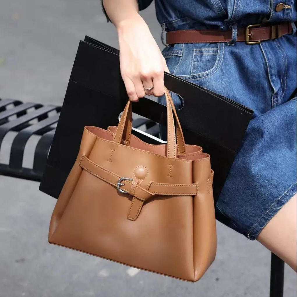 New Fashion Genuine Leather Top-handle Bag For Women Luxury Designer Crossbody Bag Zipper Purse Elegant OL Work Bag