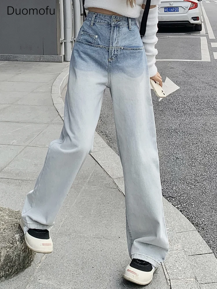 

Duomofu Vintage Classic Straight Loose Women Jeans Autumn Chicly High Waist Slim Contrast Color Fashion Full Length Female Jeans