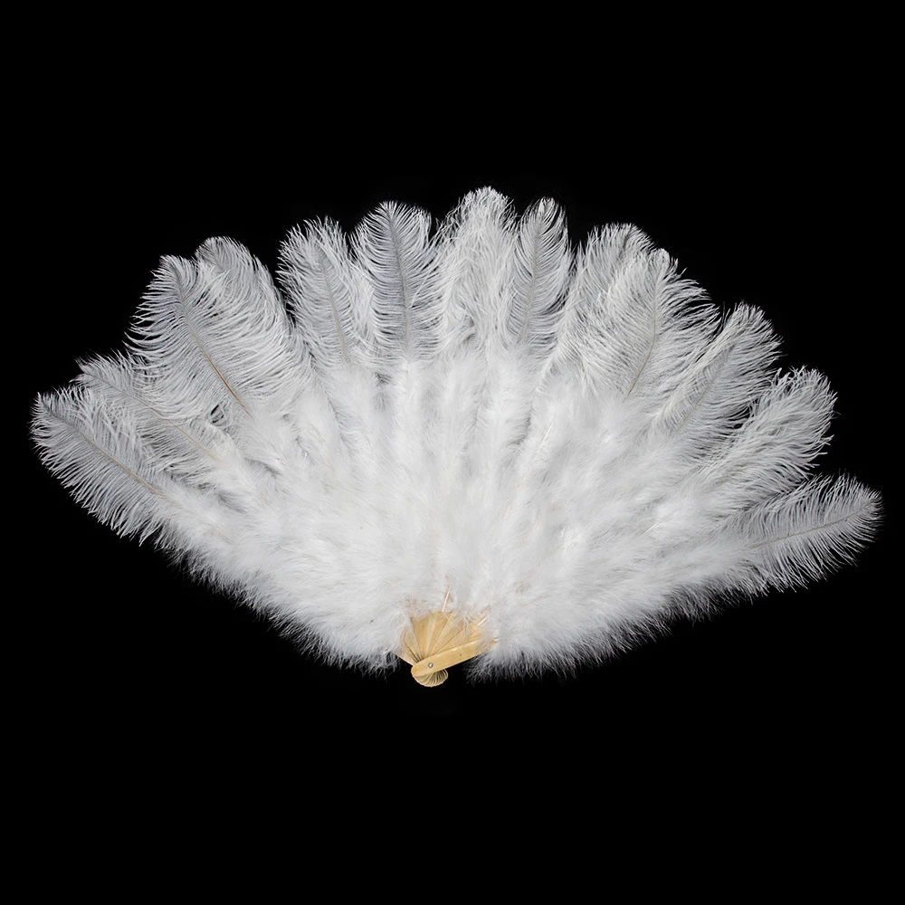 1 piece collapsible ostrich feather fan white 13 dominoes fan 75CM creative crafts, prom decorations.