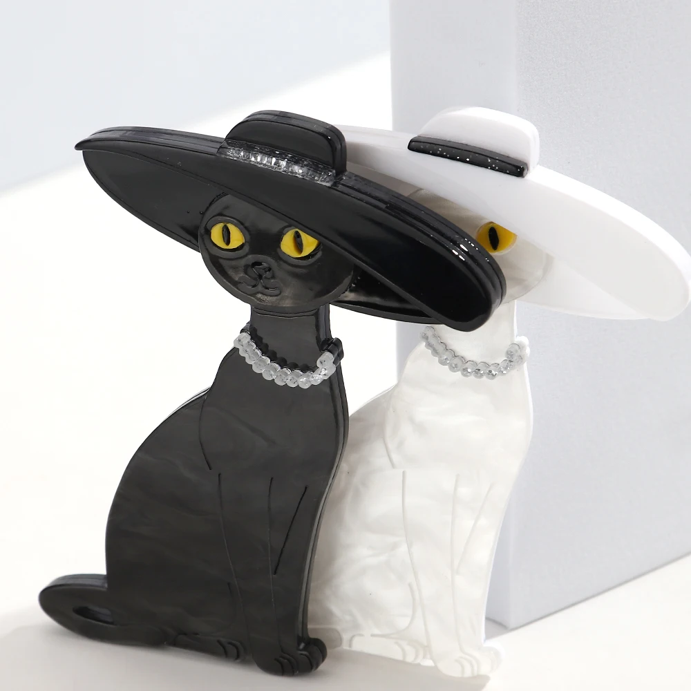 Kreative Acryl-Cartoon-Hut-Katzen-Brosche, Modische Tier-Broschen für Damen, Unisex-Kleidung, Schmuck-Accessoire – Detail 4