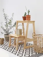 Bench ladder stool loose wood two-step three-step dual-purpose indoor household small ladder multifunctional solid wood folding