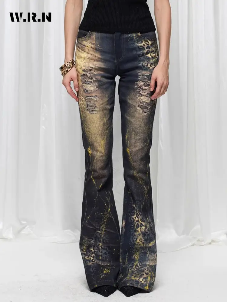 Hotsweet Street Y2K Slim Fit Hoge Taille Jeans Dames Vintage Esthetische Schede Schade Broek Gescheurde Gewassen Denim Broek