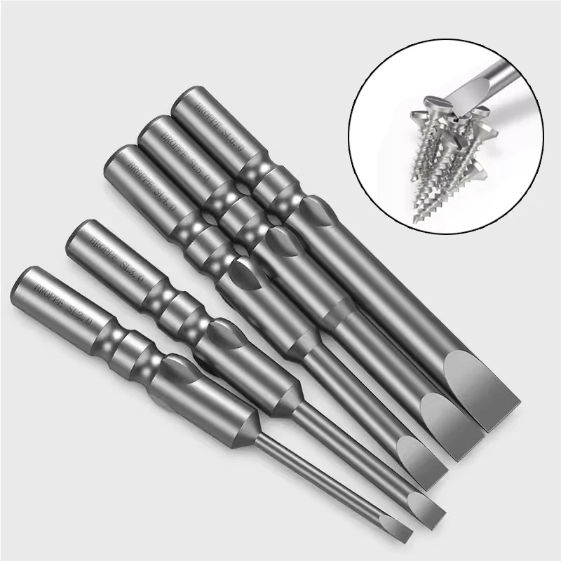 802 Slotted Electric Screwdriver Bit S2 Alloy Steel 6mm Round Shank Magnetic Flat Head Drill Bit Screw Driver Bit