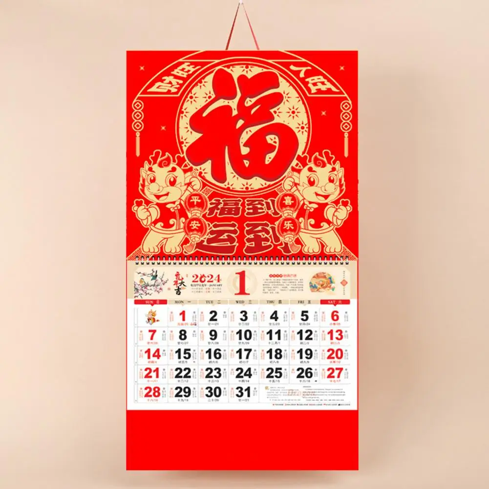 

Yearly Planner with Lunar Dates 2024 Year of Dragon Wall Calendar Lunar Coil Page Turning Ornamental Chinese New Year for Home