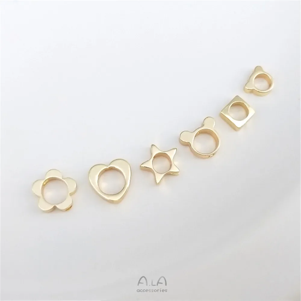 14K gold flower peach heart pentagonal star bear flat square set bead ring diy hand bracelet septa bead accessories