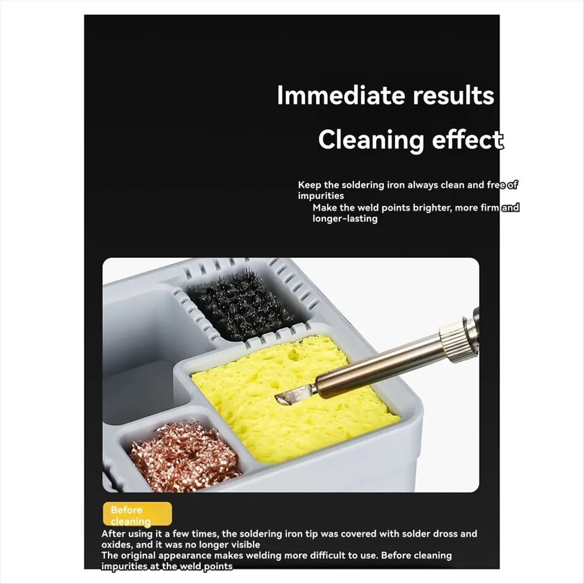 Reliable- Soldering Iron Tips Cleaning Tool Steel Brush/Sponge/Copper Wire Welding Head Tin Slag Remove Cleaner Tool Silicone