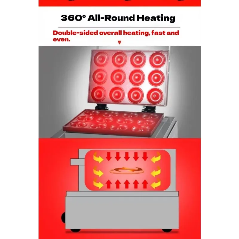 New Factory Direct Sales Commercial Electric Egg Tart Waffle Donut Making Machine Automatic 12-Grid Multifunctional Easy Operate