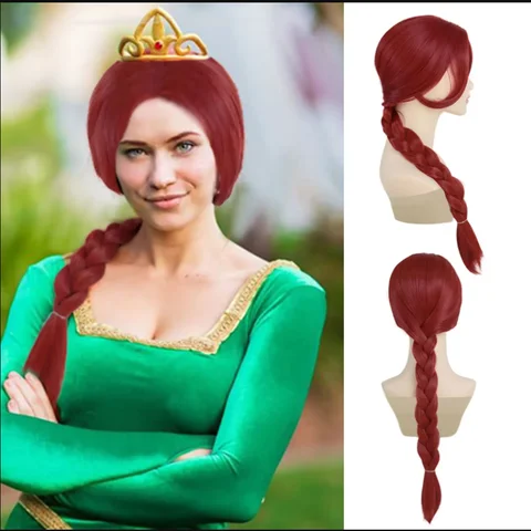 Princess Wigs Fiona Cosplay Heat Resistant Long Auburn Braided Wig Long Wig for Party Costume Halloween Women's Party Costume