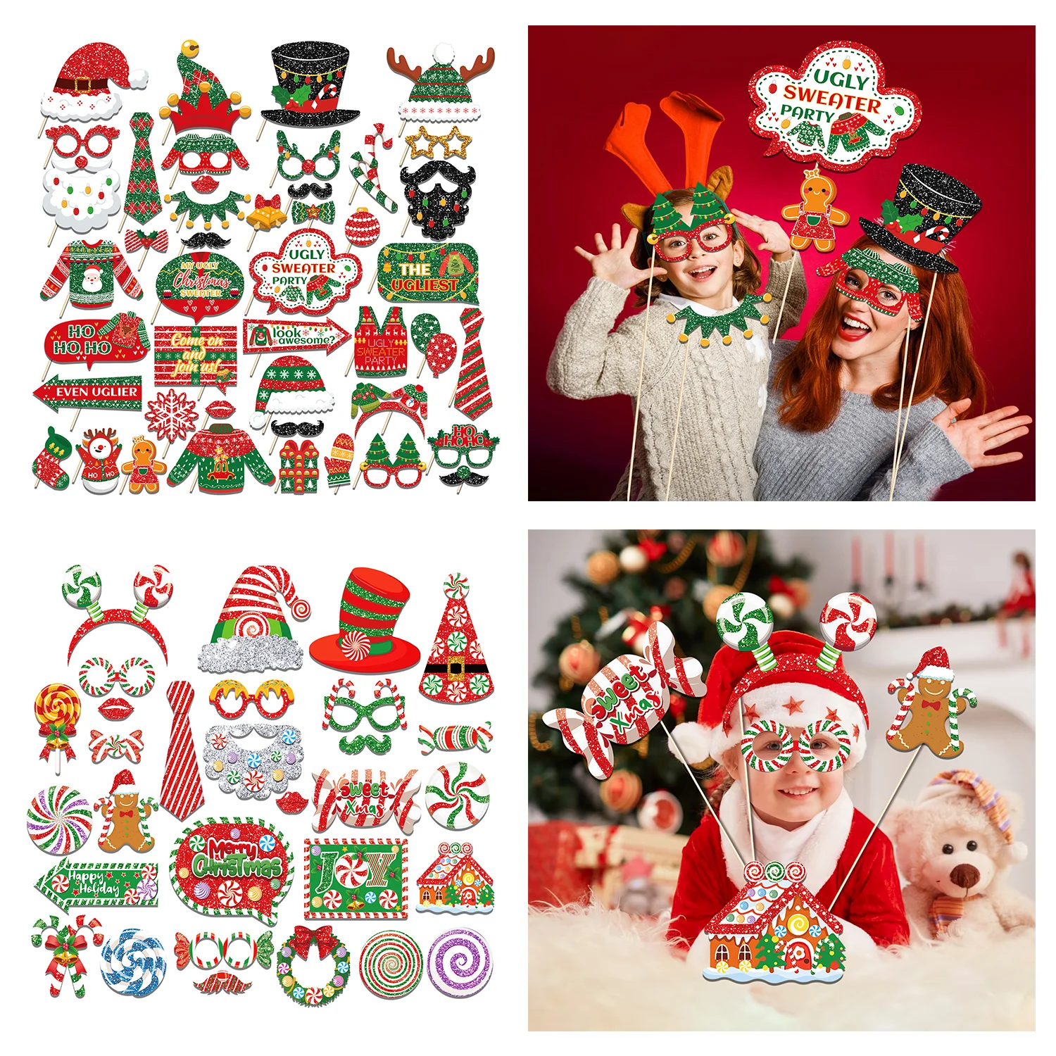 30/45 stücke Weihnachten Photo Booth Requisiten Weihnachten Hut Dekoration Gläser Lippen Maske DIY Behandelt Fotografie Prop Weihnachten Party liefert