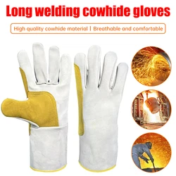 Guantes de trabajo de cuero de vaca, resistentes al calor, ignífugos, anticorte, para horno, chimenea, suministros de soldador