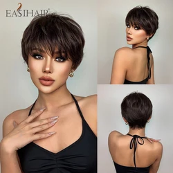 EASIHAIR Short Synthetic Wigs Dark Brown with Bangs Short Hair for Women Daily Natural Hair Wig Heat Resistant Cosplay Wigs