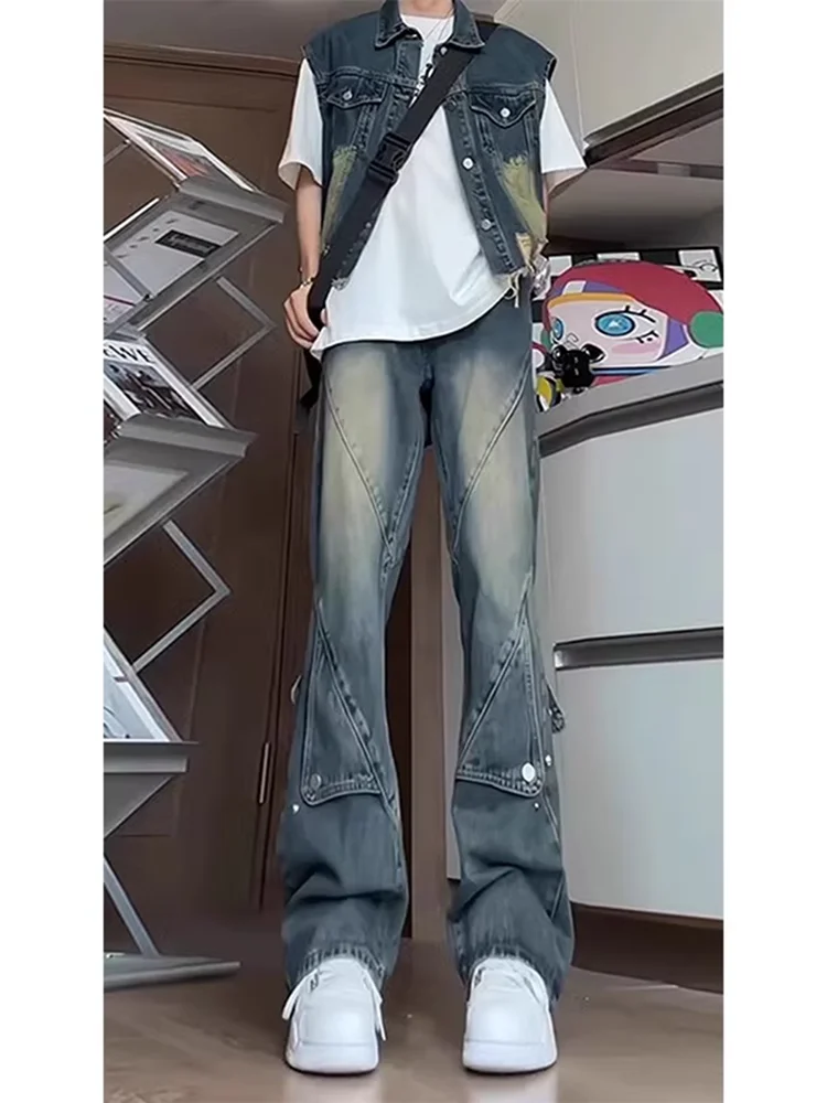 

Cleanfit High Waist Men's Jeans Tall Size Straight Leg Micro Flared Pants American Vibe Spring Autumn Wear Comfortable Denim