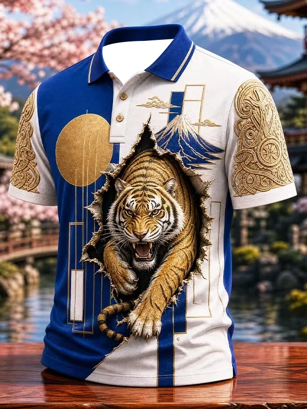 2027 Summer Men's New Style Polo Shirt - Japanese Samurai Series 3D Printed Sports Breathable Quick-Drying Top Family Version