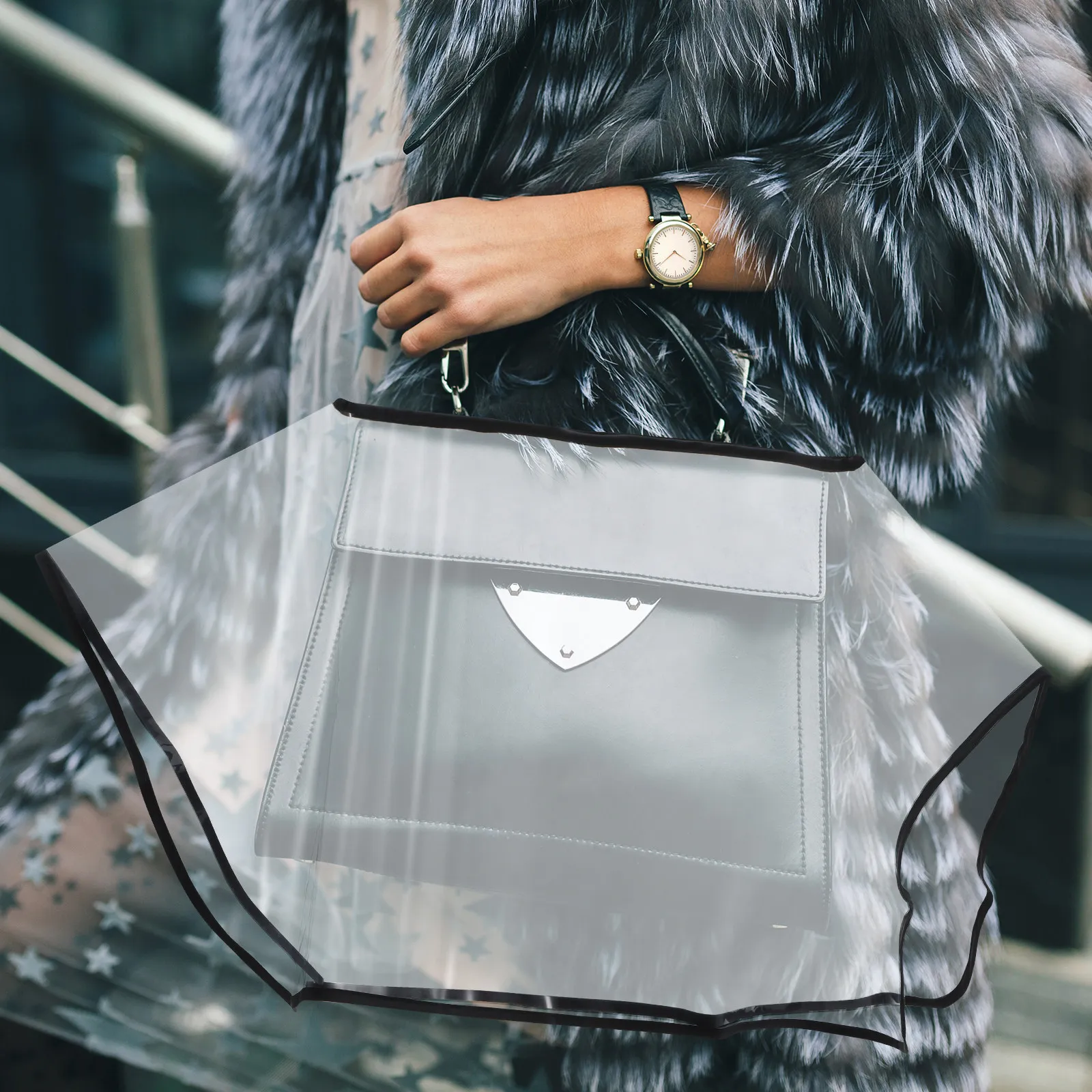 

1Pcs Transparent PVC Handbag Rain Cover Reinforced Outdoor Waterproof Dustproof Handbag Cover Rainproof Camping Hiking Travel
