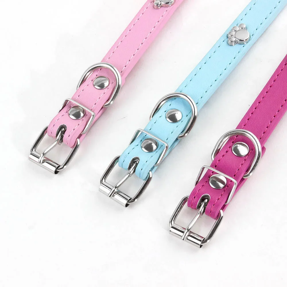 Paw Leather Durable Pet Dog Collars Puppy Pug Collars for Small Large Dog Chihuahua Cat Accessories Pet Collar for Small Dogs