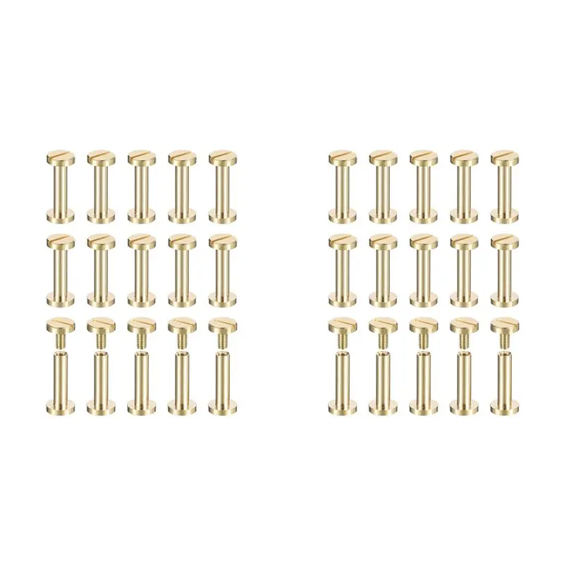 60Pack Brass Chicago Screws, 15X8mm Flat Head Screw Back Binding Post Nail Stud Rivets Fastener For DIY-[LUCK 9]