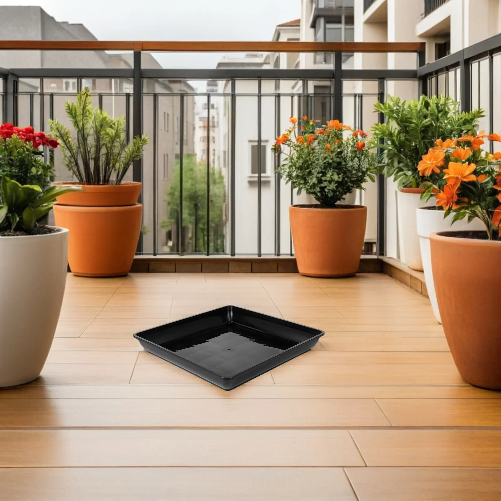 Square Plant Saucer 4 Pack Heavy Duty Plastic Flower Pot Drip Trays Water Catcher for Indoor Outdoor Garden