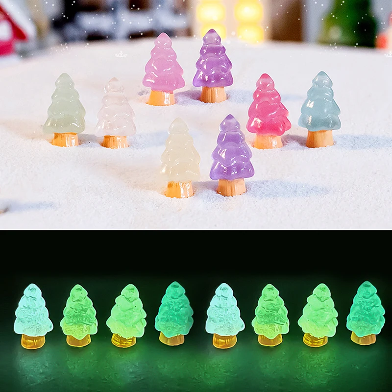 10Pcs Luminous Tree Christmas Ornament Plants Micro Landscape Figure Glowing Miniature Statue Potted Mini Garden Accessories