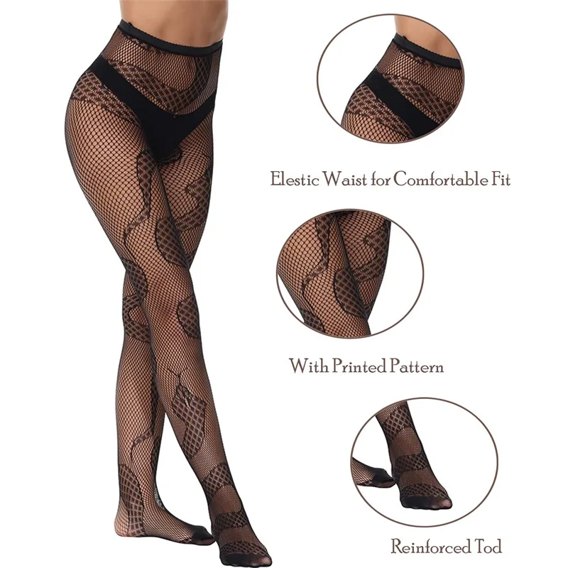HEZIOWYUN Women's Y2K Vintage Sexy Fishnet Stockings Coquette Snake Sheer Pantyhose Elastic High Waist Slim Fit Leggings Tights