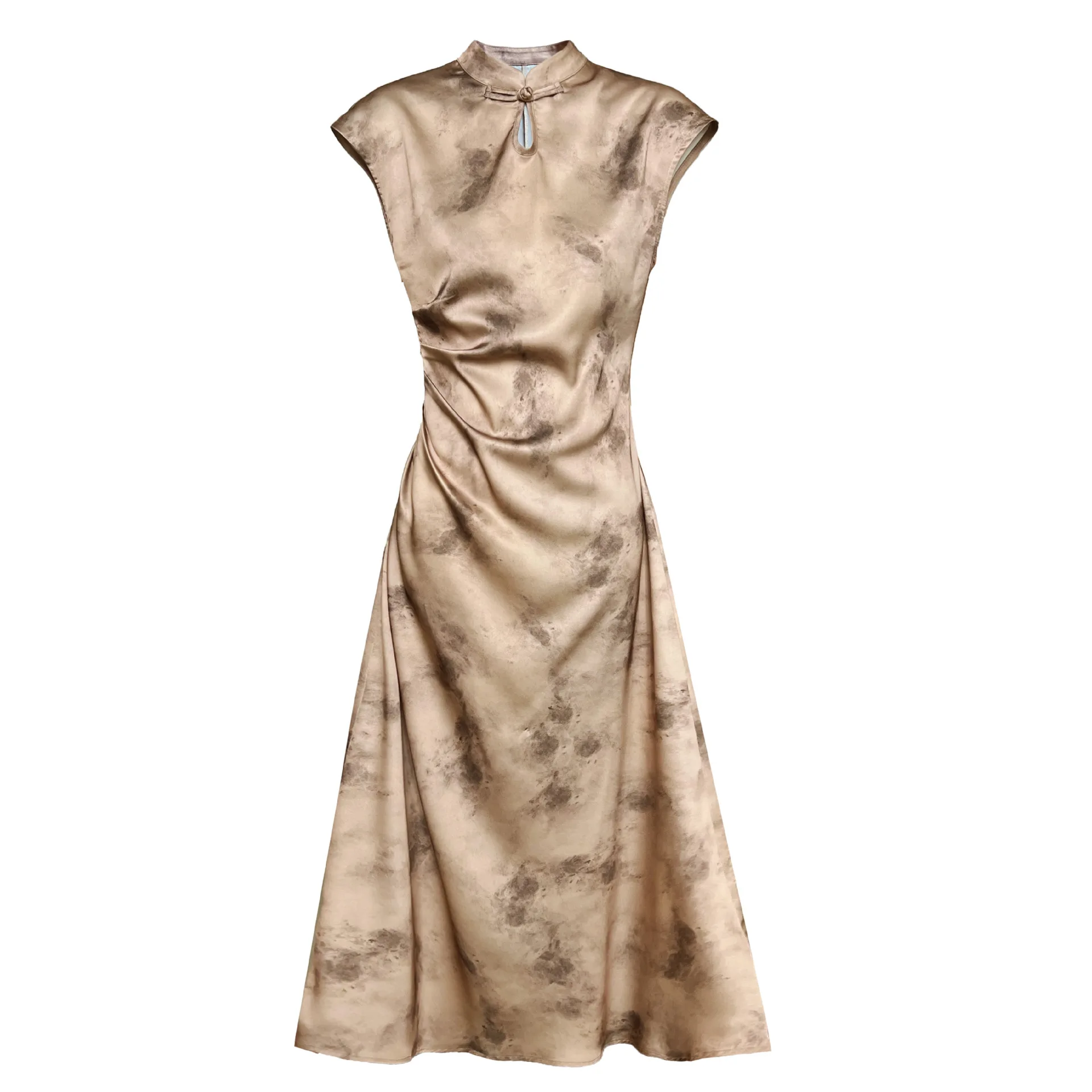 Estate Nuovo Stile Cinese Qipao Vestito Delle Donne Elegante Tie-Dye Jacquard Abito Midi con Vita Smocked Moderno Cheongsam Alla Moda