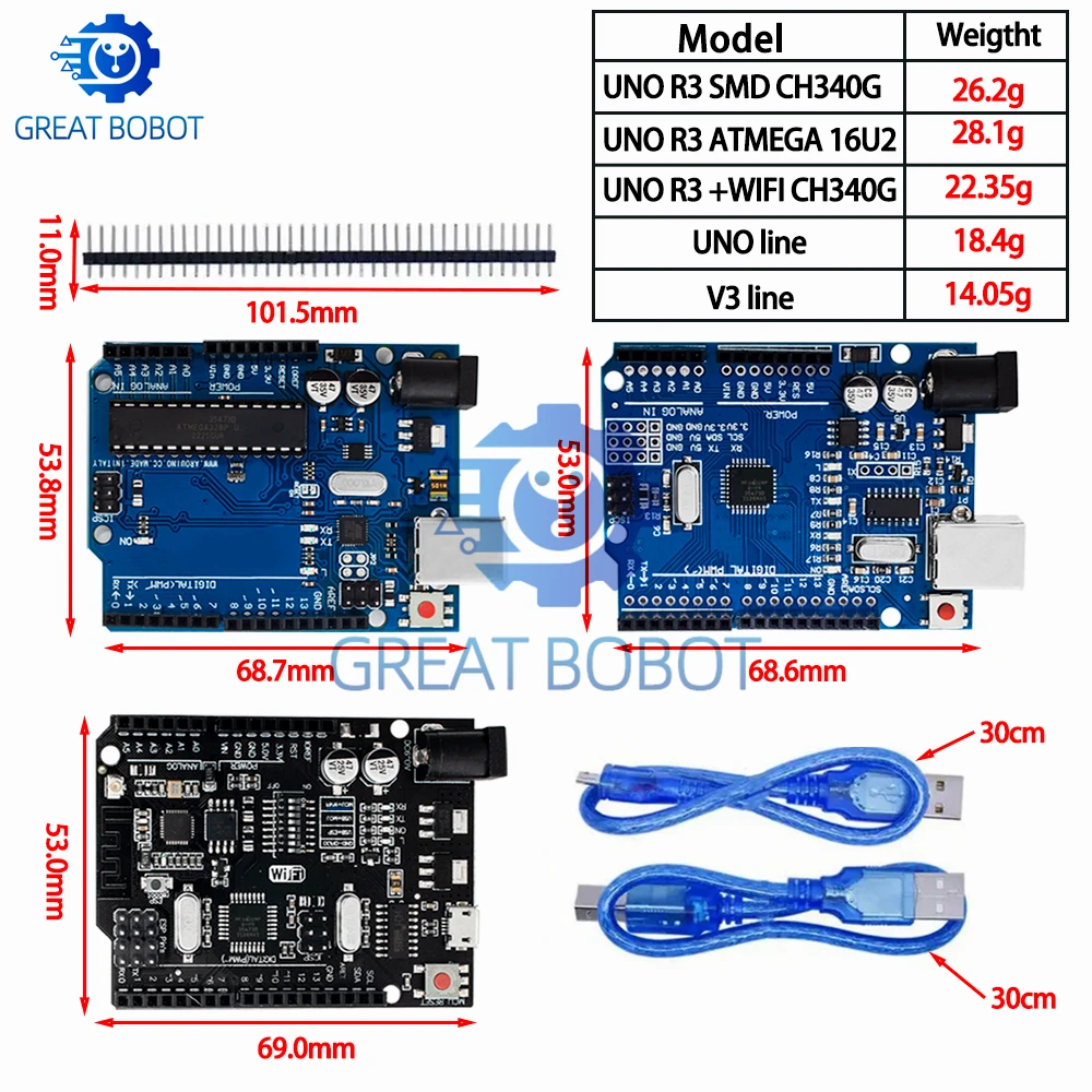 UNO R3 Official Box ATMEGA16U2 / UNO+WiFi R3 Original ATMEGA328P Chip CH340G For Arduino UNO R3 Development Board WeMos ESP8266