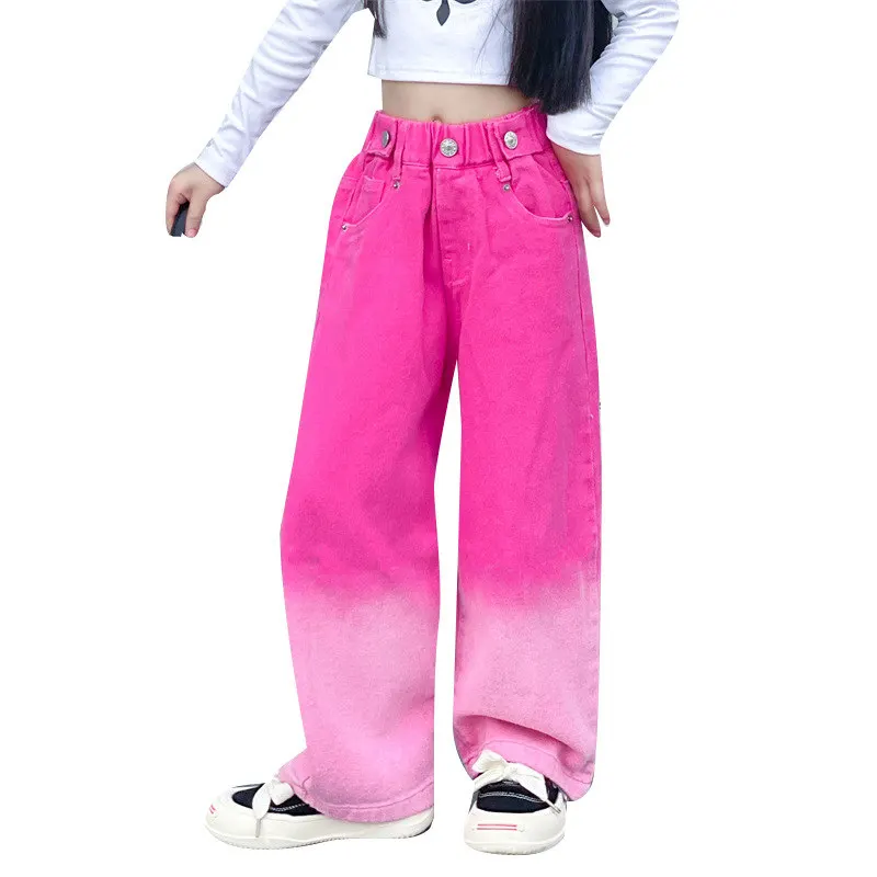 Jeans for Girls Candy Color Fashion Gradient Wide Leg Pants Children's Clothes Spring Autumn Teenager Cotton Streetwear Trousers