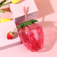 1pc Strawberry Straw Cup 500ml Summer Cute Cartoon Food Grade PP Wide Application Milk Coffee Straw Cup for Home Drinkware
