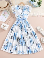 Girls summer dress V-neck belt fashion casual