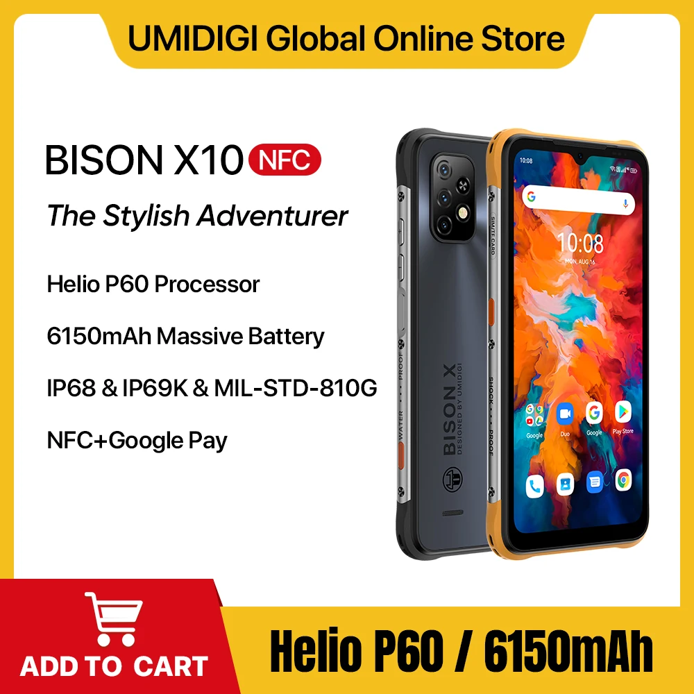 UMIDIGI-BISON X10 / X10 Pro Helio P60 สมาร์ทโฟนที่ทนทาน Global Version IP68 64GB 128GB NFC 20MP Triple Camera 6.53 "HD + 6150mAh