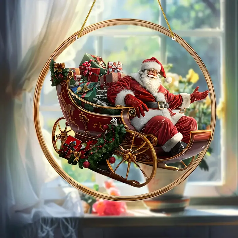 Die Acryl-Dekorationsplatte mit dem Motiv des Weihnachtsmanns, die als Fensterdekoration aus Buntglas gefertigt ist, eignet sich hervorragend für Wohnzimmer, Schlafzimmer und den Außenbereich. – Detail 6