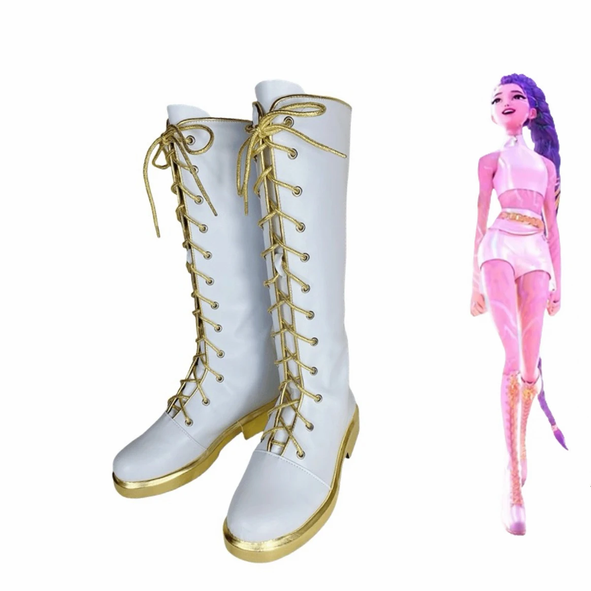 KPop 악마 사냥꾼 키즈 루미 조이 미라 코스프레 부츠 소녀를위한 흰색 신발 할로윈 역할 놀이 맞춤 제작