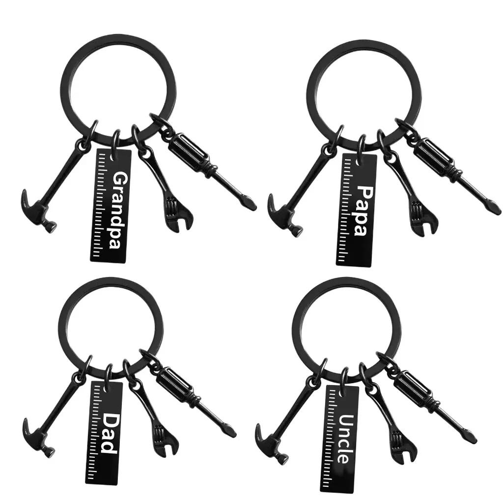 Black Mini Metal Keychain Fashion Tool Alloy Hammer Screwdriver Wrench Key Ring - Unique Father's Day Gift for Dad