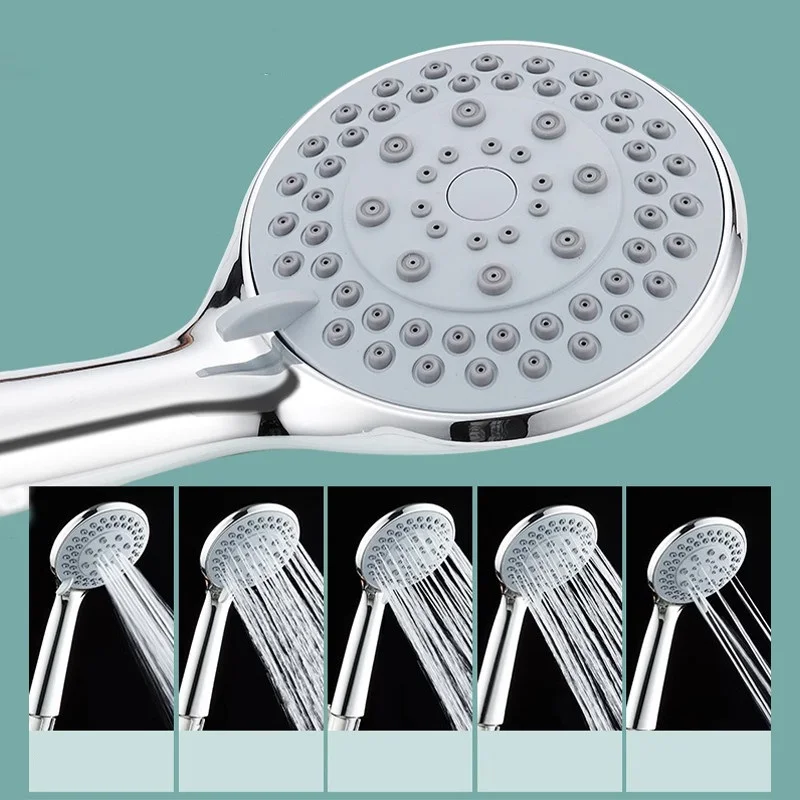 High Pressure Adjustable Shower Head 5 Modes Shower Heads with Hose Water Saving One-Key Stop Bathroom Accessories