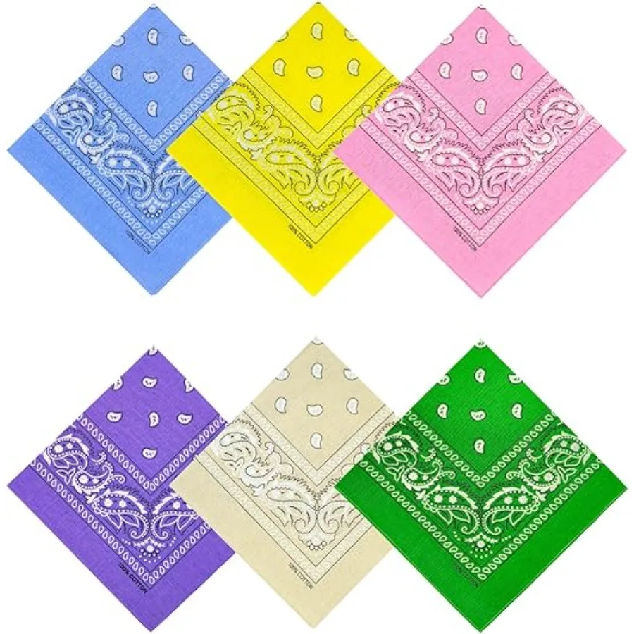 

100% Cotton Bandanas, 21 x 21 inches, Set of 6，Set02 - Basic - Pastel Colors