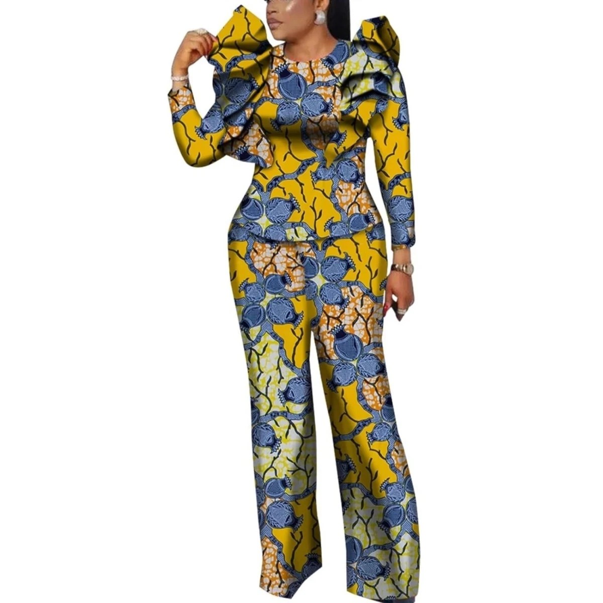 Conjuntos de camisa y pantalones con estampado africano para mujer Dashiki tradicional africano 2 piezas conjuntos de pantalones trajes de mujer ropa Wy9888