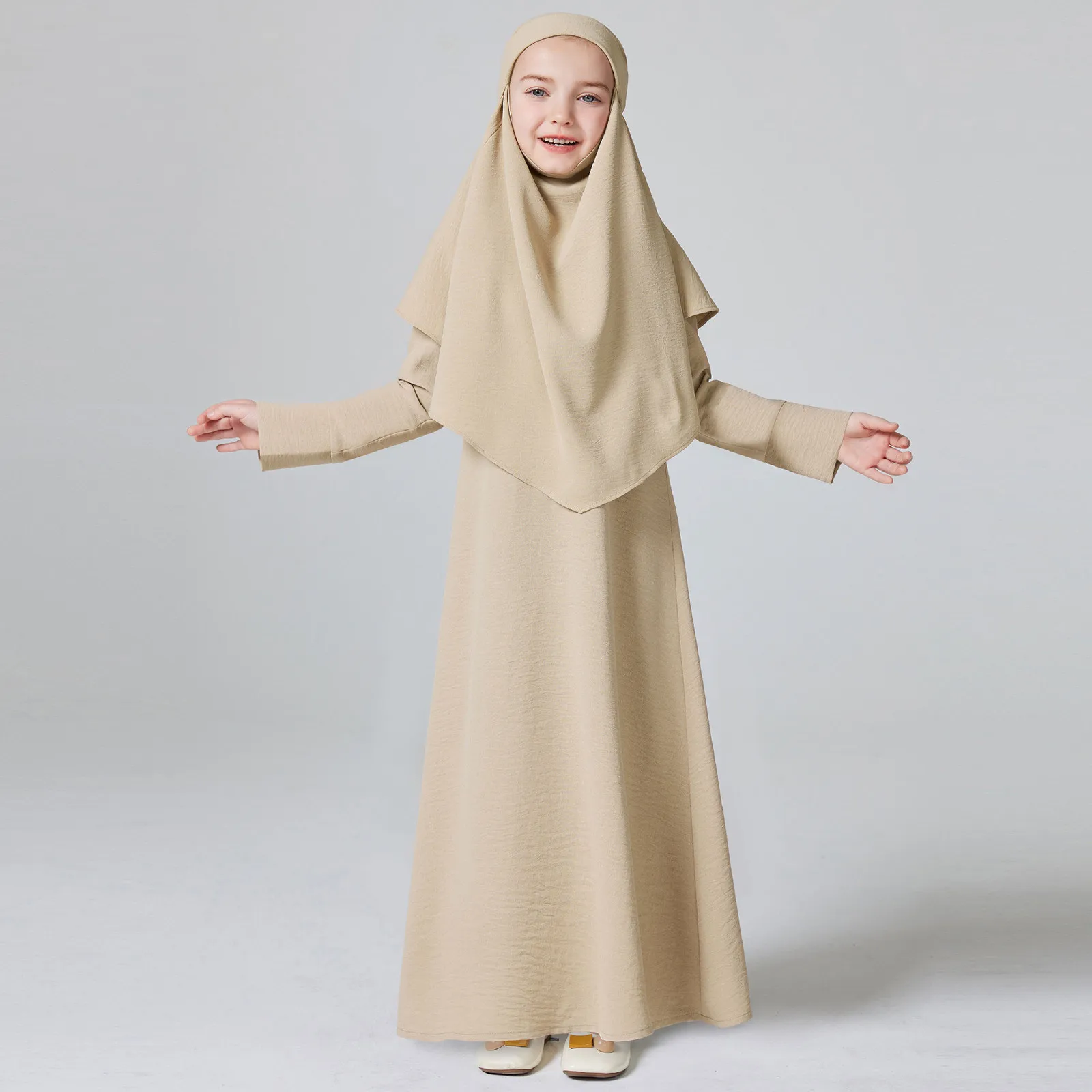 Abaya Ramadan Muslim Dress For Girls 2pcs Muslim Outfits, Long Sleeve Dress + Hijab Set, Kids Abayas Girls Dubai Robe For 4-12Y