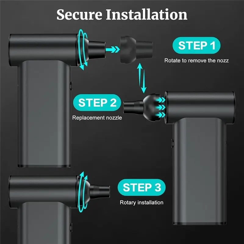 منفضة هواء كهربائية A76K، 4 أوضاع، منفاخ هواء مضغوط لاسلكي عالي السرعة 180000 دورة في الدقيقة مناسب للأماكن الخارجية والسيارة