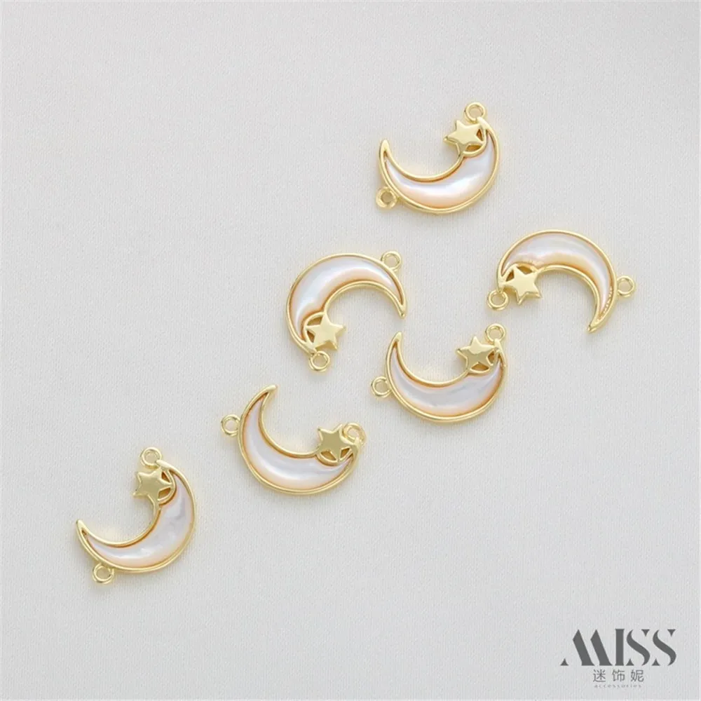 14K Gold Color Retention Natural White Shell Star Moon Crescent Double Circle Pendant DIY Bracelet Necklace Connecting Accessori