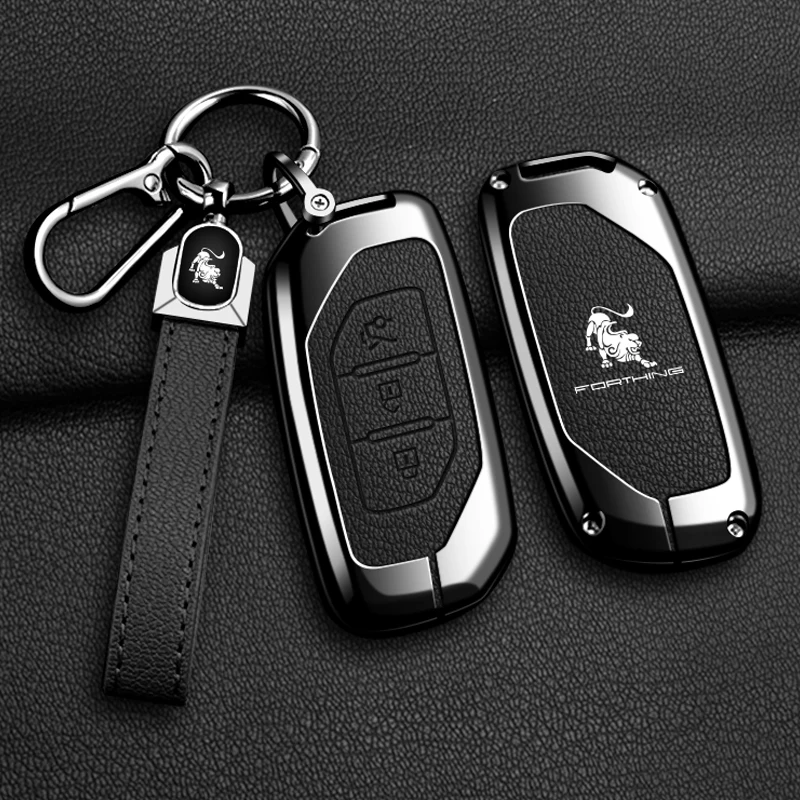 Goatskin Car Key Cover for Dongfeng Volkswagen Fengxing T5 EVO 2021 Car Key Fob Case Zinc Alloy Leather Key Fob Case Accessories