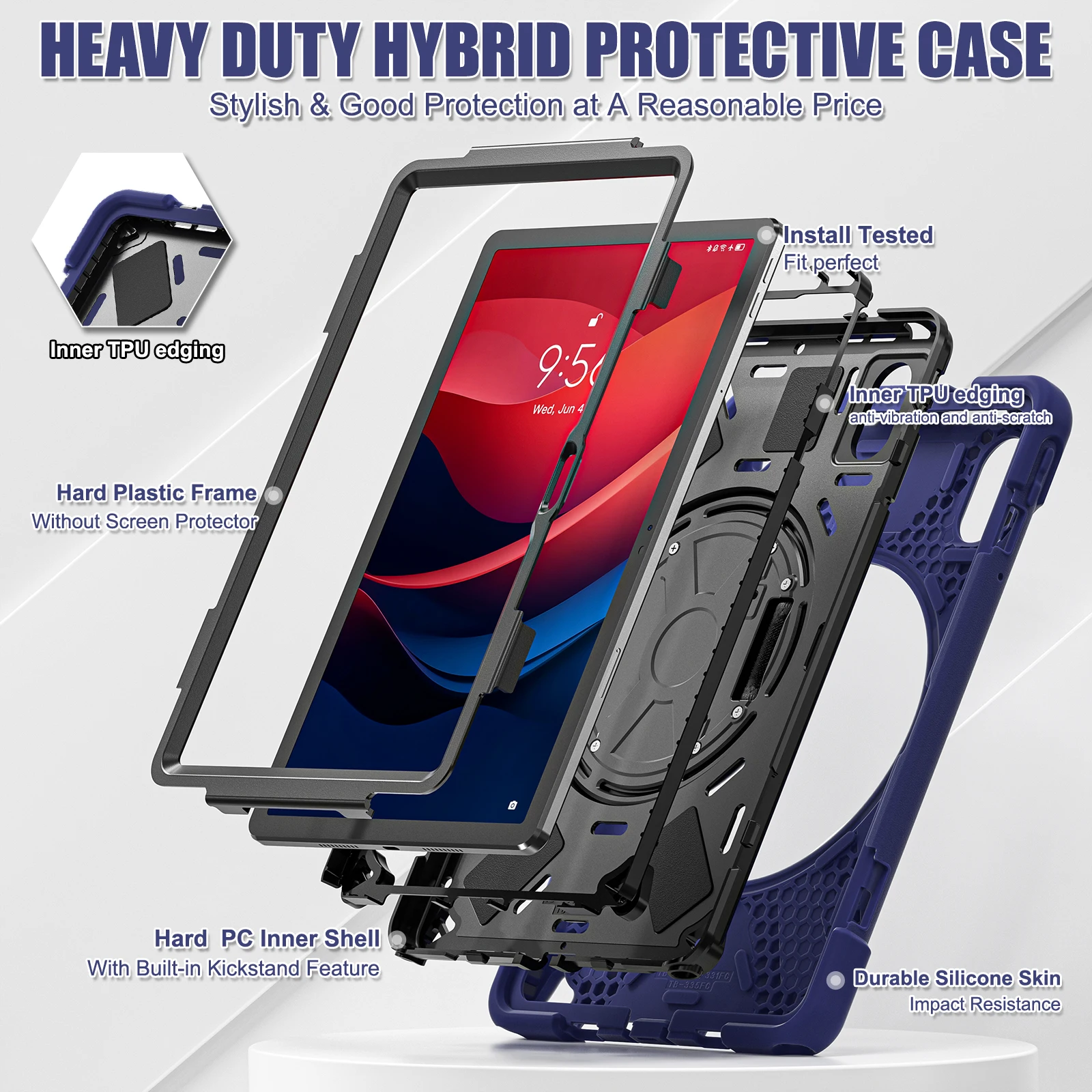Kickstand Rugged Case Universal For Motorola Moto Pad 2026 60 Neo 2025 11.0 inch 360 Rotatable Hybrid Heavy Duty Protect Cover