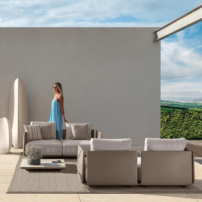 Fengmu Yuanyi Outdoor Stainless Steel Sofa, Leisure Furniture, Nordic Style, Suitable For Villas, Gardens, And Balconies