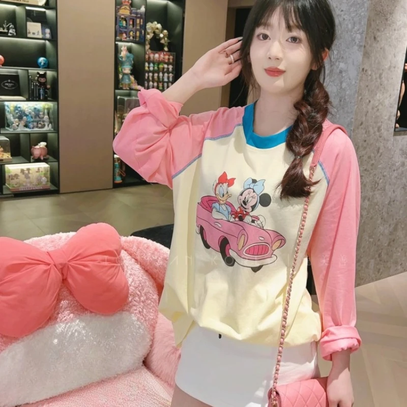 

2025 Summer Cartoon Sports Car Pink Print Age-reducing Long-sleeved Sunscreen T-shirt Pullovers Women's Clothing Y2k Top Tees