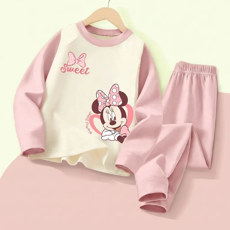 ديزني الخريف والشتاء الفتيات مريح لينة ملابس خاصة مجموعة الاطفال ملابس منزلية غير رسمية مجموعة ميني المطبوعة الطفل منامة 0-10 سنوات #1