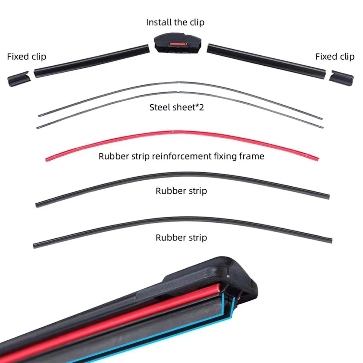 J/U hook General purpose car wiper silent car front windshield wiper soft double rubber strip windshield wiper 18\